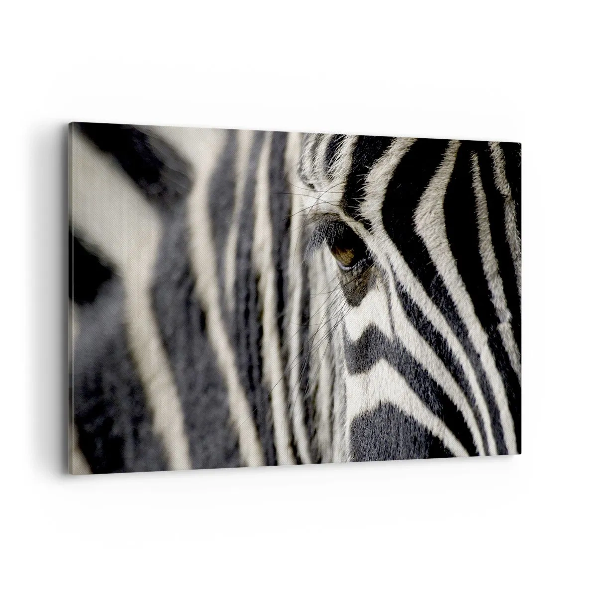 Impression sur toile - Image sur toile - Gros plan de l'œil d'un zèbre avec des rayures noires et blanches - 120x80cm - Portrait en rayure - Décoration murale moderne pour le salon et la chambre ARTTOR