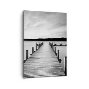 Impression sur toile - Image sur toile - Une jetée noire et blanche sur un lac calme - 50x70cm - Au point d'eau - la paix - Décoration murale moderne pour le salon et la chambre ARTTOR
