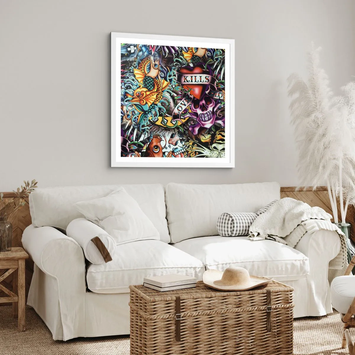 Affiche dans un cadre blanc - Poster - Le rêve du tatoueur - 60x60 cm