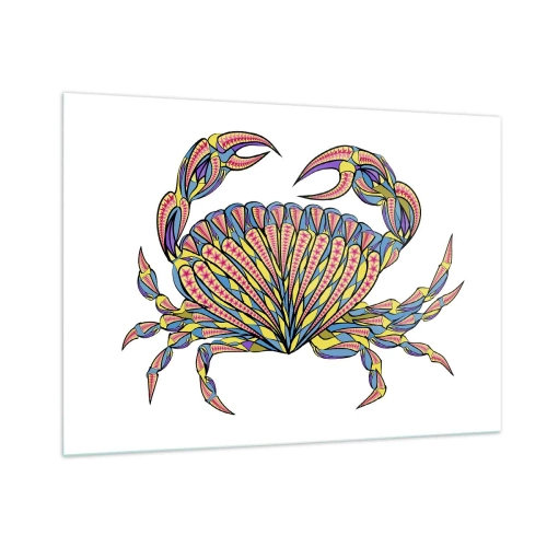 Impression sur verre - Image sur verre - Illustration d'un crabe coloré dans un style géométrique - 100x70cm - Bijoux de la mer - Décoration murale moderne pour le salon et la chambre ARTTOR