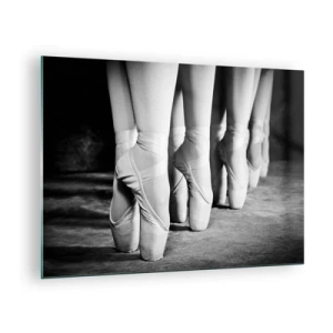 Impression sur verre - Image sur verre - Ballerines sur pointes dans un décor noir et blanc - 70x50cm - Ensemble, simple - Décoration murale moderne pour le salon et la chambre ARTTOR