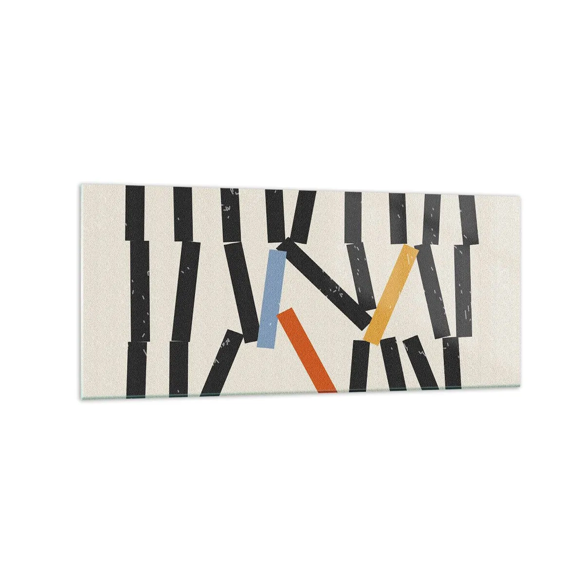 Impression sur verre - Image sur verre - Composition abstraite avec des rectangles colorés et noirs - 120x50cm - Dominos – composition - Décoration murale moderne pour le salon et la chambre ARTTOR