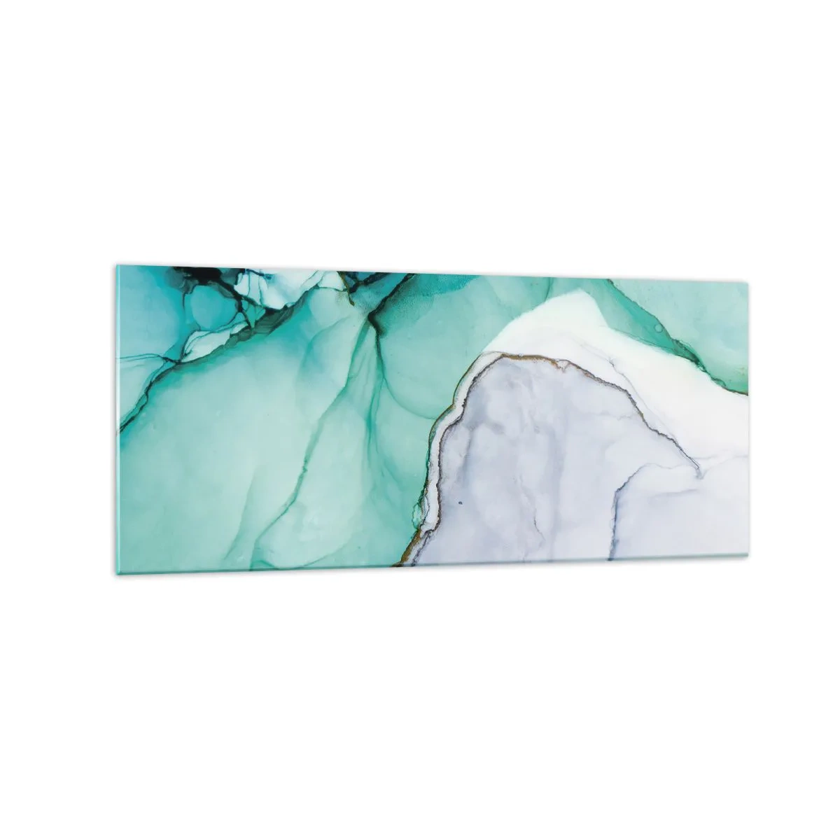 Impression sur verre - Image sur verre - Motif abstrait dans les tons turquoise et blanc - 120x50cm - Étude de turquoise - Décoration murale moderne pour le salon et la chambre ARTTOR