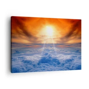 Impression sur toile - Image sur toile - Coucher de soleil au dessus des nuages, le ciel plein de couleurs dorées et de lumière. - 70x50cm - Paysage mystique - Décoration murale moderne pour le salon et la chambre ARTTOR