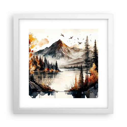 Affiche dans un cadre blanc - Poster - Automne doré dans les montagnes - 30x30 cm