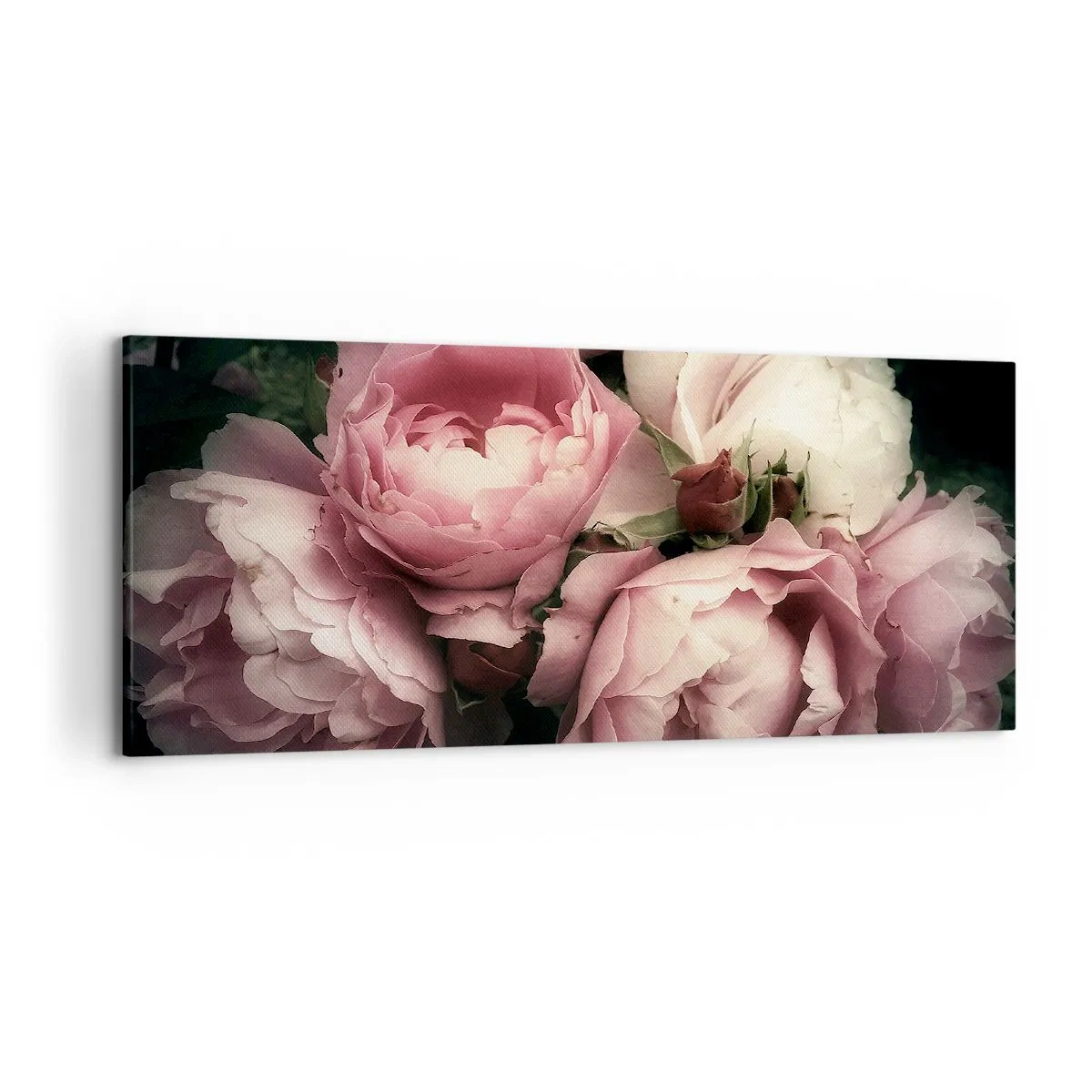 Impression sur toile - Image sur toile - Un bouquet de roses aux tons délicats de rose et de blanc - 120x50cm - Le charme de la belle époque - Décoration murale moderne pour le salon et la chambre ARTTOR