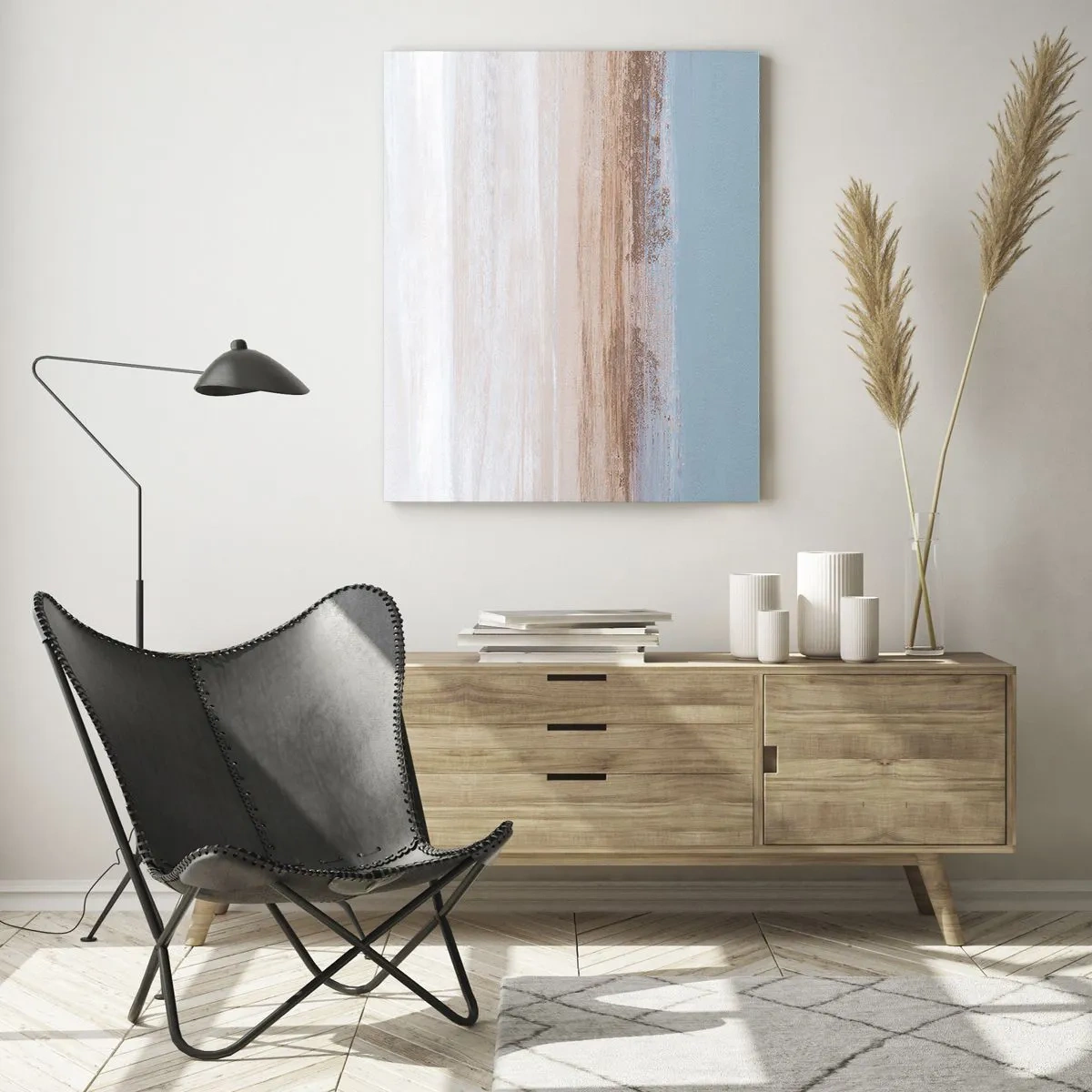 Impression sur verre - Image sur verre - Paysage abstrait avec ciel et terre pastel - 50x70cm - Paysage ambigu - Décoration murale moderne pour le salon et la chambre ARTTOR