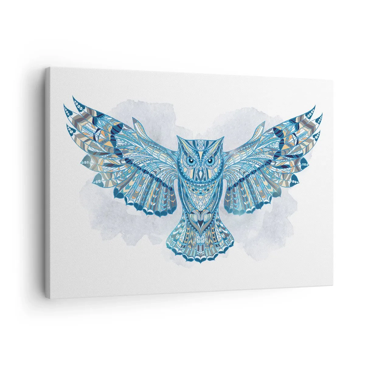 Impression sur toile - Image sur toile - Chouette décorative dans les tons de bleu - 70x50cm - D'un bosquet sacré celtique - Décoration murale moderne pour le salon et la chambre ARTTOR