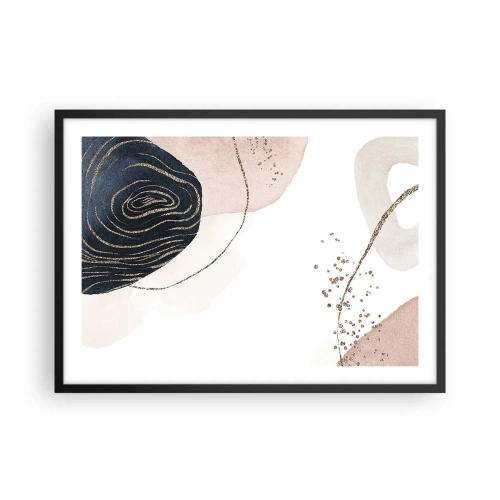 Affiche dans un cadre noir - Poster - Formes abstraites dans des tons beige et bleu marine avec des détails dorés - 70x50cm - Tout coule - Décoration murale moderne pour le salon et la chambre ARTTOR