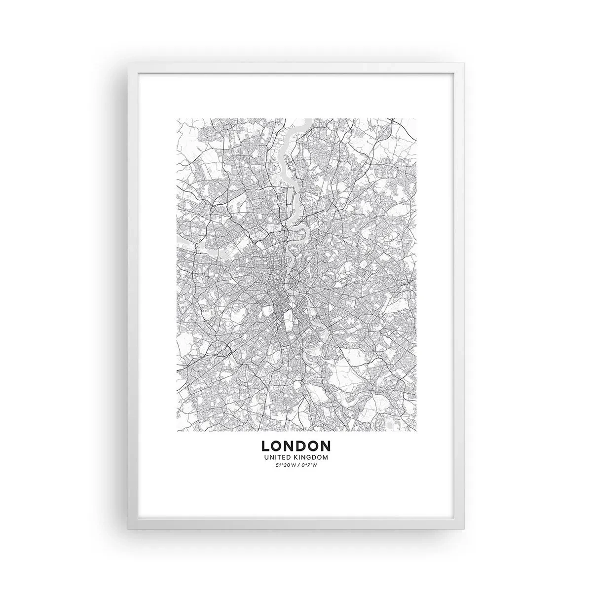 Affiche dans un cadre blanc - Poster - Carte du labyrinthe londonien - 50x70 cm