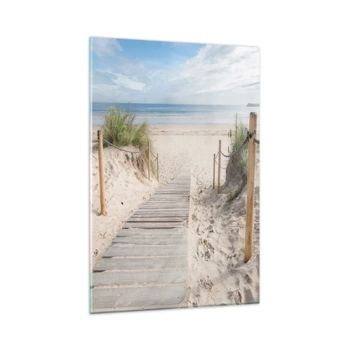 Impression sur verre - Image sur verre - Un chemin de planches menant à une plage de sable - 80x120cm - A l'horizon - Décoration murale moderne pour le salon et la chambre ARTTOR