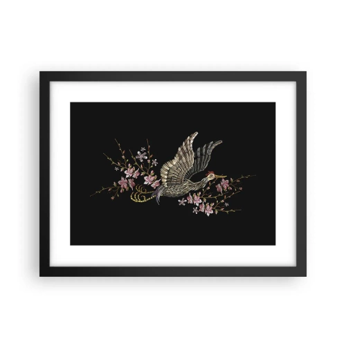 Affiche dans un cadre noir - Poster - Oiseau brodé exotique - 40x30 cm