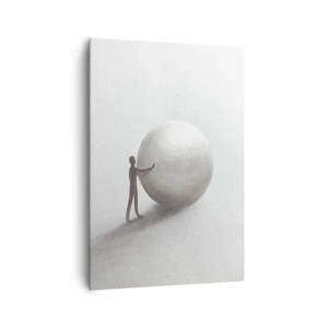 Impression sur toile - Image sur toile - Une figure minimaliste avec une balle sur un fond clair et monochrome. - 70x100cm - Jeu de la vie - Décoration murale moderne pour le salon et la chambre ARTTOR