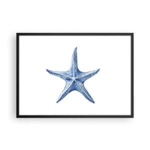 Affiche dans un cadre noir - Poster - Étoile de mer bleue sur fond blanc dans un style minimaliste - 70x50cm - Étoile de mer - Décoration murale moderne pour le salon et la chambre ARTTOR
