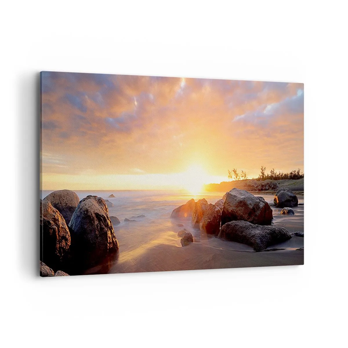 Impression sur toile - Image sur toile - Coucher de soleil sur la côte rocheuse - 120x80cm - Brise lumineuse du soir - Décoration murale moderne pour le salon et la chambre ARTTOR