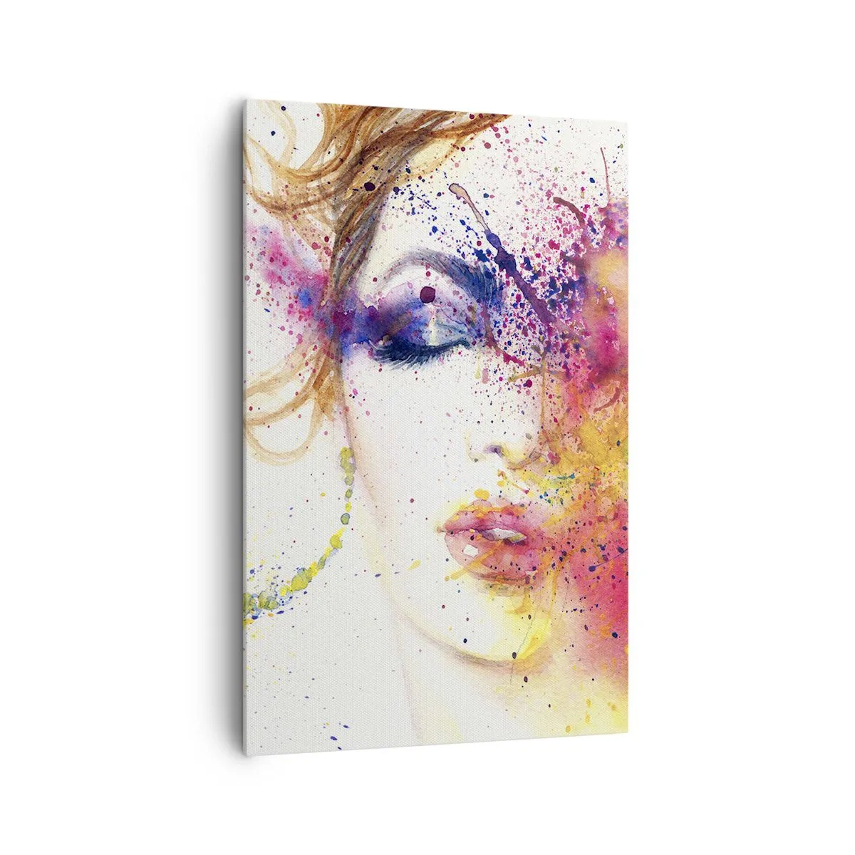 Impression sur toile - Image sur toile - Un portrait artistique d'une femme aux couleurs aquarelles expressives. - 80x120cm - Vertiges arc-en-ciel - Décoration murale moderne pour le salon et la chambre ARTTOR