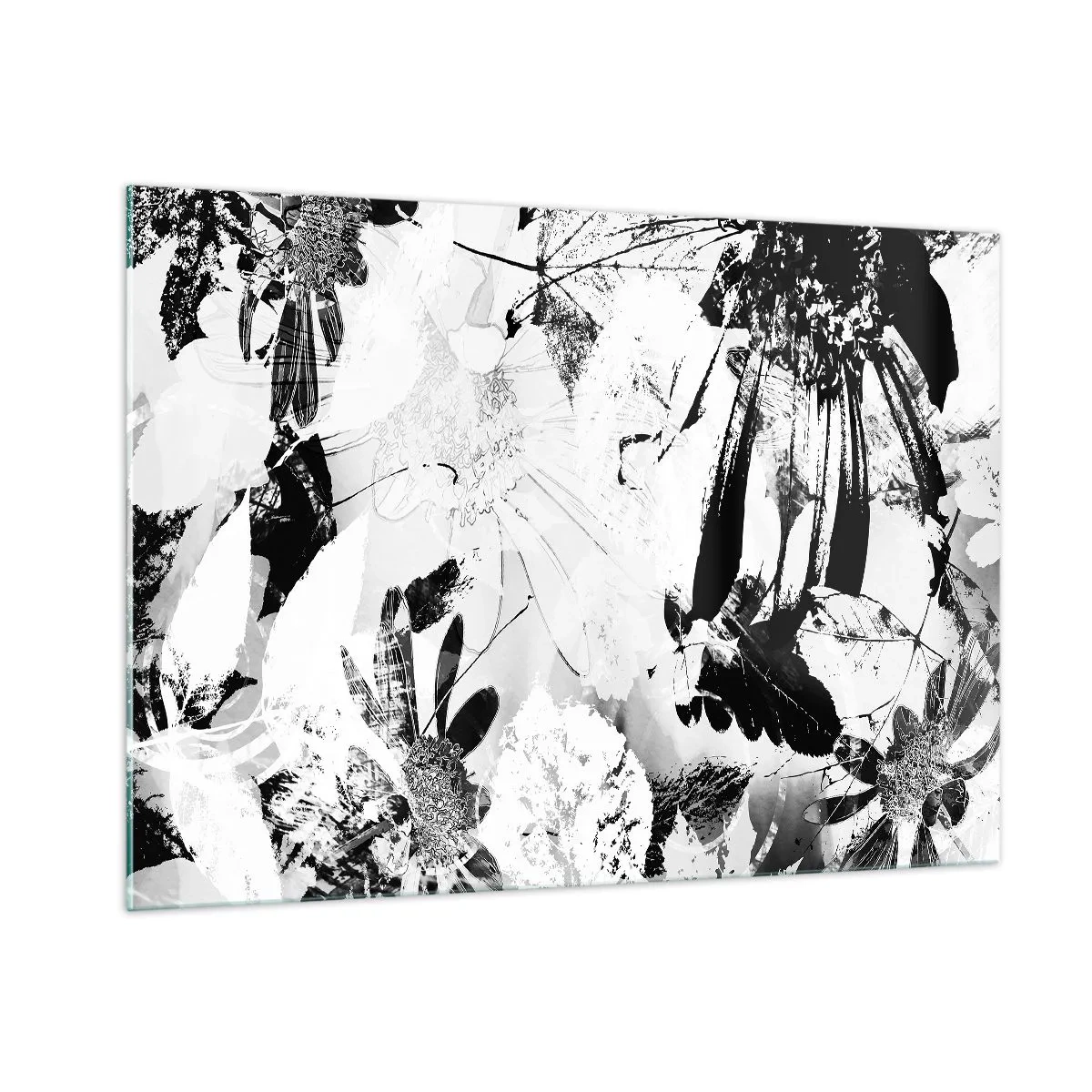 Impression sur verre - Image sur verre - Composition florale en noir et blanc dans un style artistique - 100x70cm - Automne en négatif - Décoration murale moderne pour le salon et la chambre ARTTOR