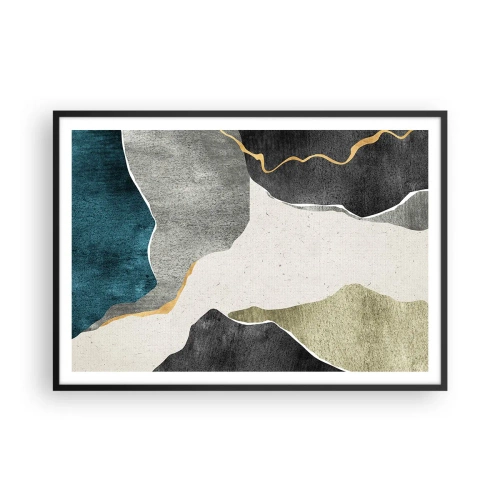 Affiche dans un cadre noir - Poster - Formes géométriques dans les tons de gris, vert et or - 100x70cm - Composition mosaïque avec un fil d'or - Décoration murale moderne pour le salon et la chambre ARTTOR