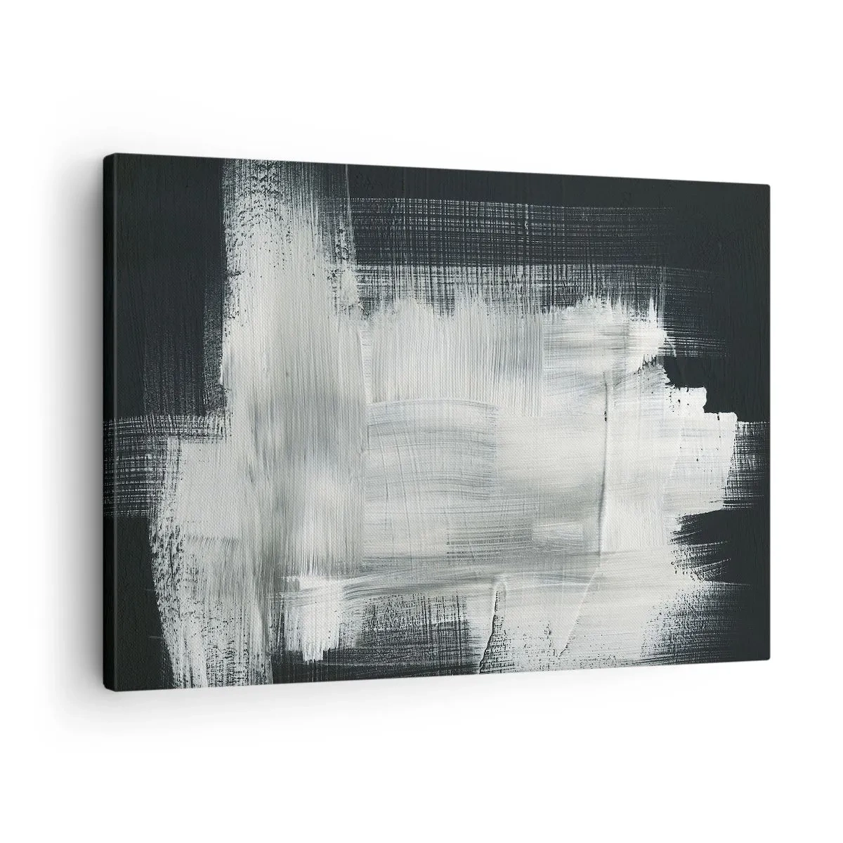 Impression sur toile - Image sur toile - Traits abstraits blancs sur fond sombre - 70x50cm - Tissé à la verticale et à l'horizontale - Décoration murale moderne pour le salon et la chambre ARTTOR
