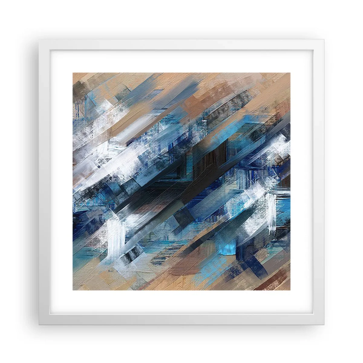 Affiche dans un cadre blanc - Poster - Diagonale de bleus - 40x40 cm