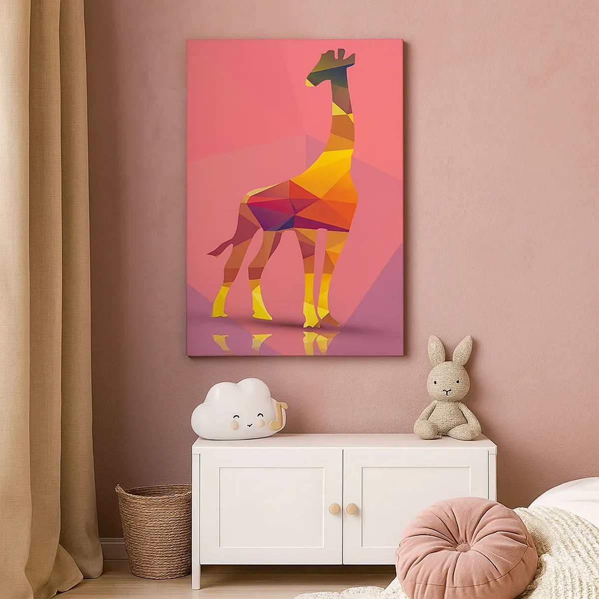Impression sur toile - Image sur toile - Silhouette de girafe géométrique dans des tons pastel de rose et de jaune - 50x70cm - Les nuances de la savane - Décoration murale moderne pour le salon et la chambre ARTTOR