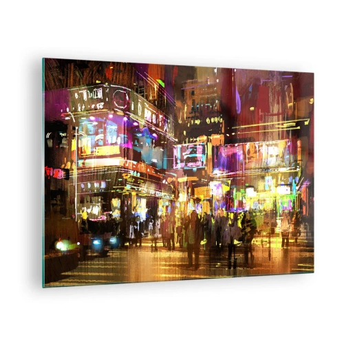 Impression sur verre - Image sur verre - Une ville vibrante sous la lumière des néons - 70x50cm - Dans une mer de lumière - Décoration murale moderne pour le salon et la chambre ARTTOR