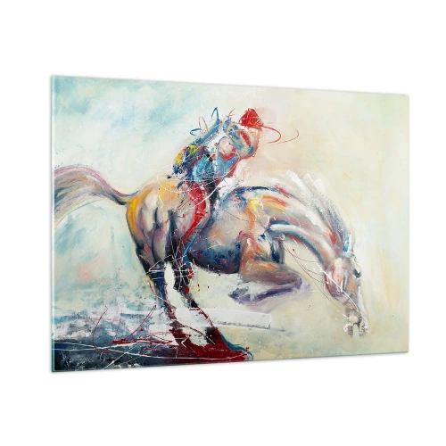 Impression sur verre - Image sur verre - Une image abstraite d'un cheval en mouvement dynamique. - 100x70cm - Accrochez-vous, nous décollons - Décoration murale moderne pour le salon et la chambre ARTTOR