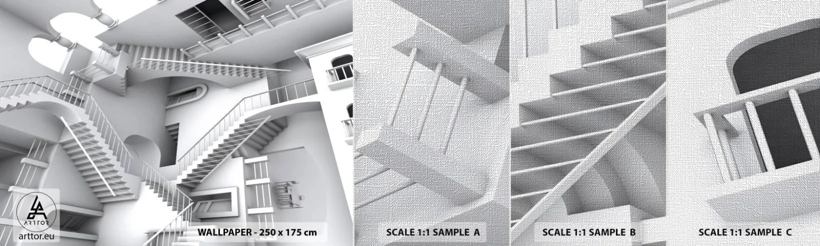 Échantillon de Papier Peint Premium Canvas - Paradoxes spatiaux - Abstraction, 3D, Architecture - 100x30 cm