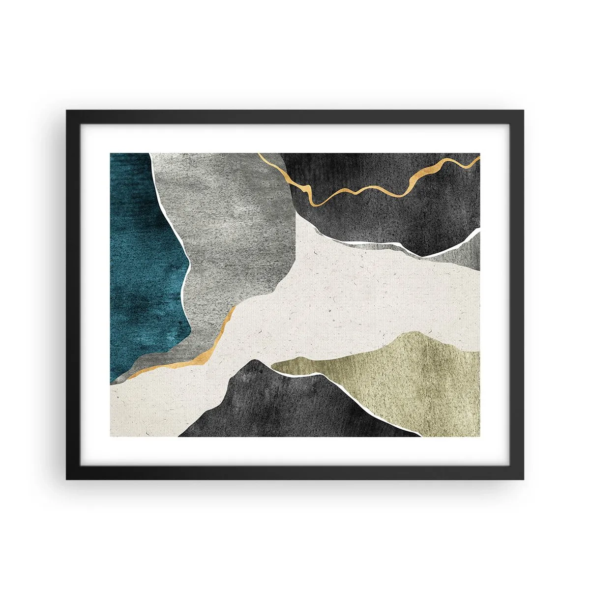 Affiche dans un cadre noir - Poster - Composition mosaïque avec un fil d'or - 50x40 cm