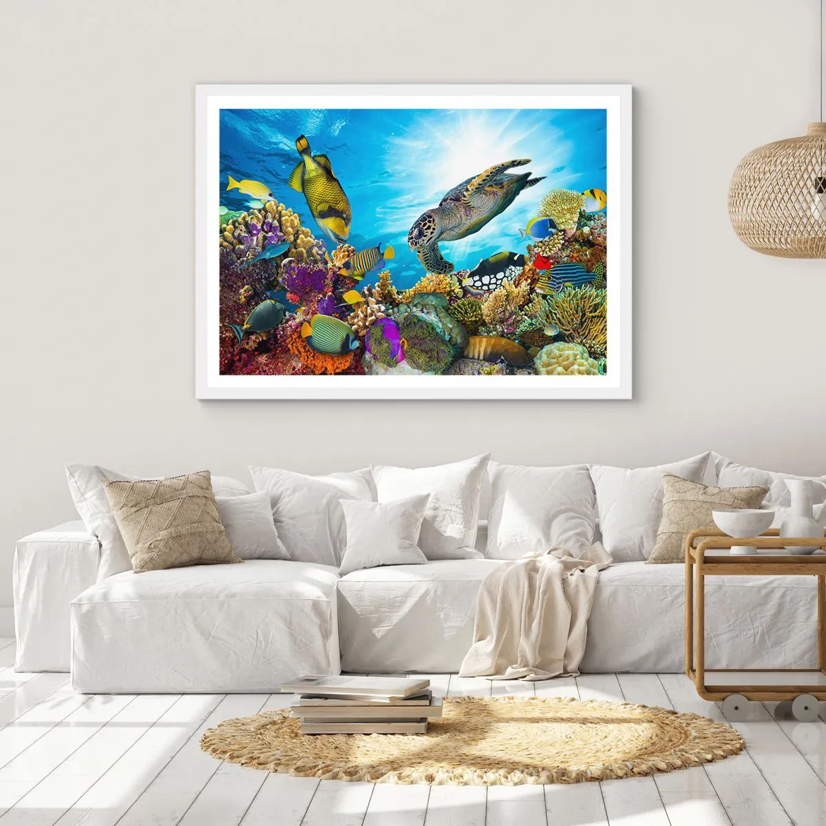 Affiche dans un cadre blanc - Poster - Promenade de corail - 100x70 cm