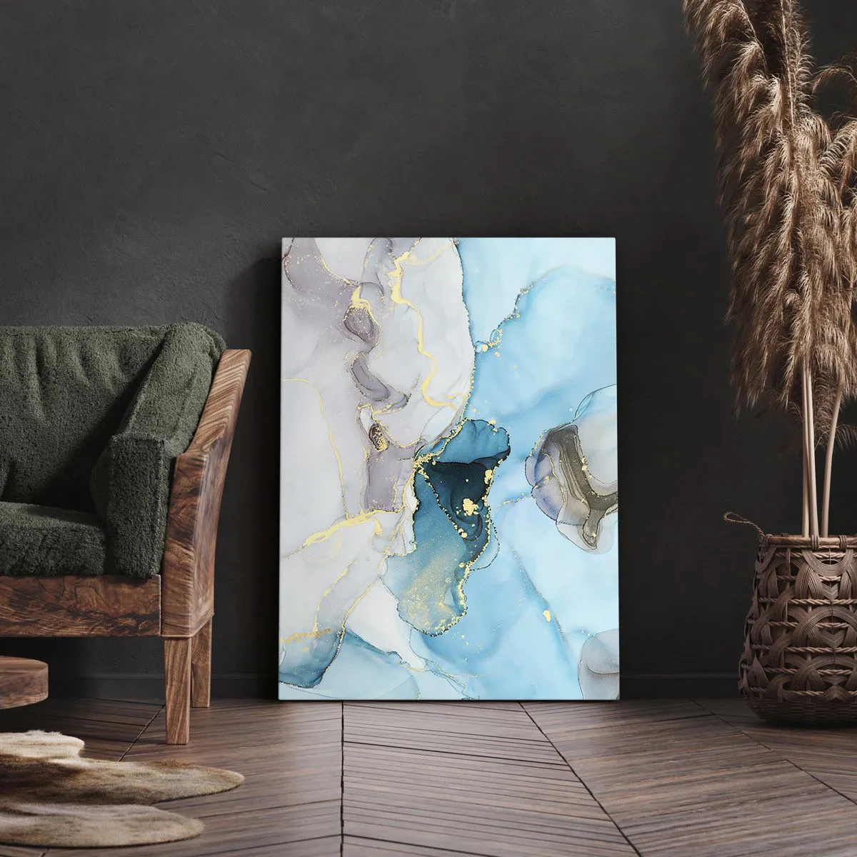 Impression sur toile - Image sur toile - Etude de la rencontre gris et turquoise - 45x80 cm