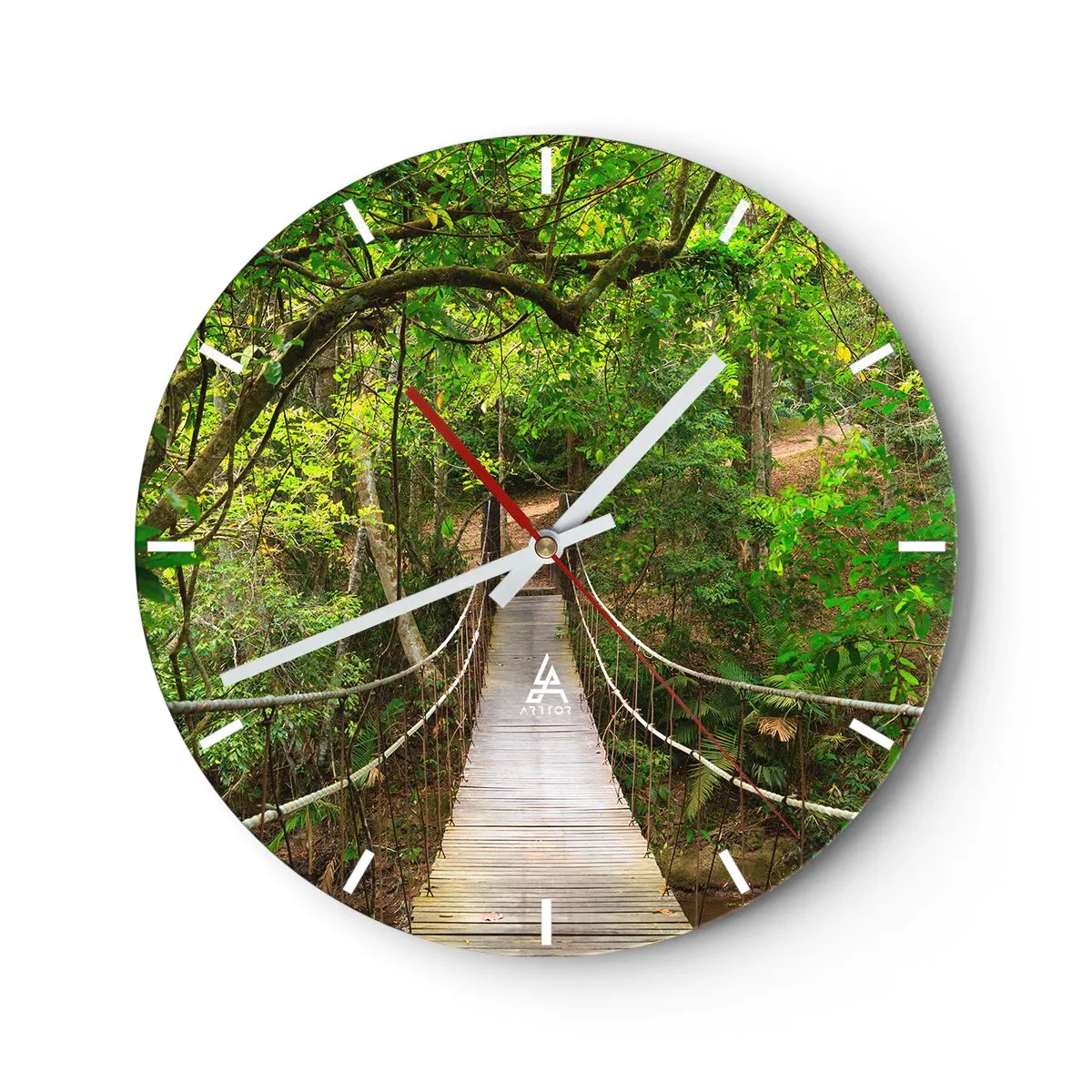 Horloge murale - Pendule murale - Un pont en bois suspendu dans une forêt verte - 30x30cm - Parce qu'il y a une plante grimpante dans le jardin - Décoration murale moderne pour le salon, la cuisine et la chambre ARTTOR