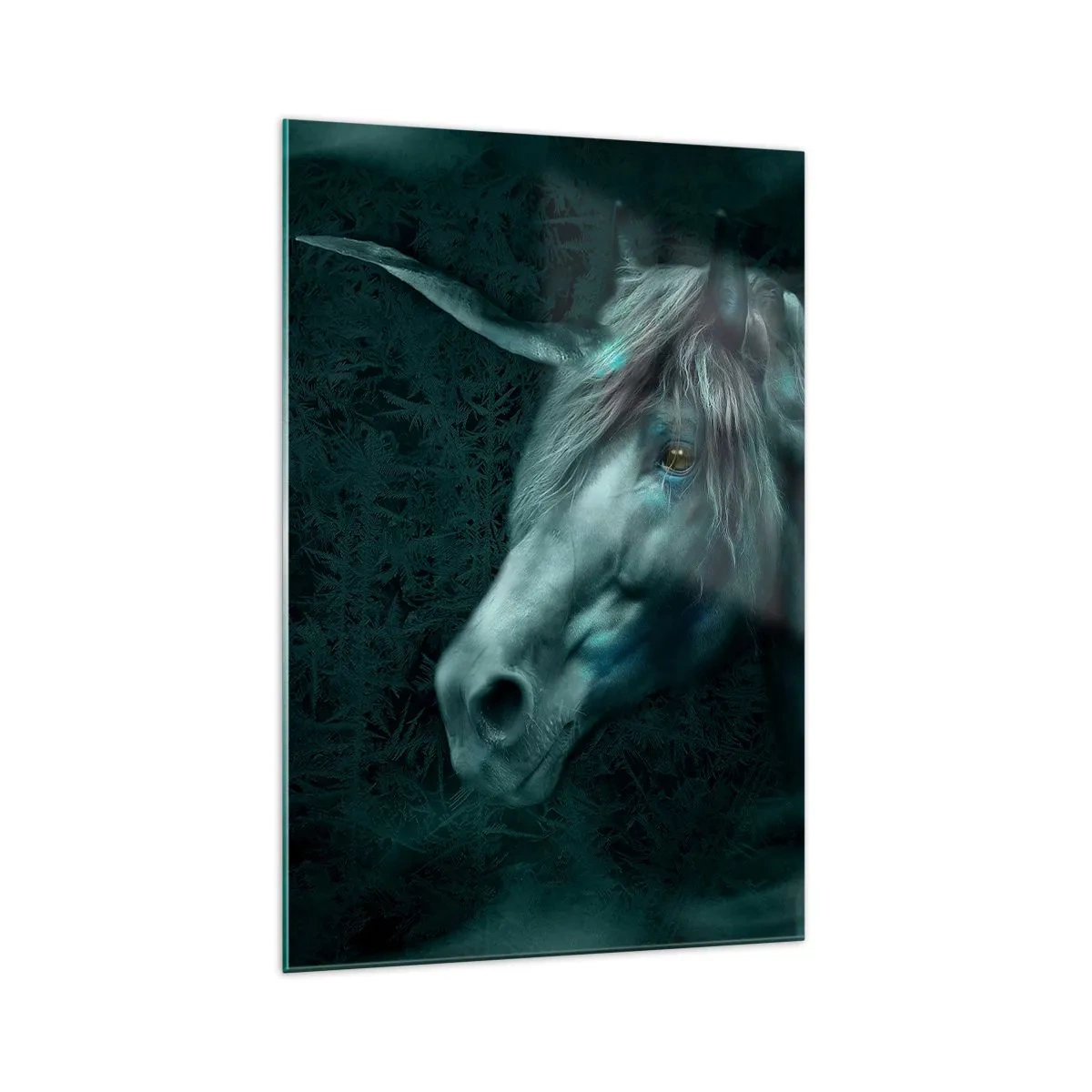 Impression sur verre - Image sur verre - Une licorne magique dans une forêt mystérieuse et sombre aux couleurs fantastiques. - 70x100cm - Dans une forêt de conte de fées - Décoration murale moderne pour le salon et la chambre ARTTOR