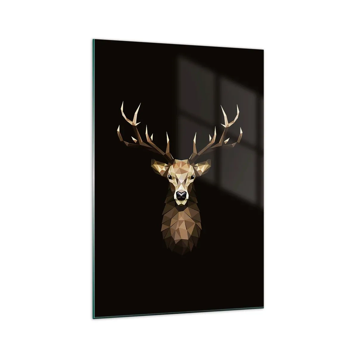 Impression sur verre - Image sur verre - Cerf polygonal géométrique sur fond noir - 70x100cm - Cerf cubique - Décoration murale moderne pour le salon et la chambre ARTTOR