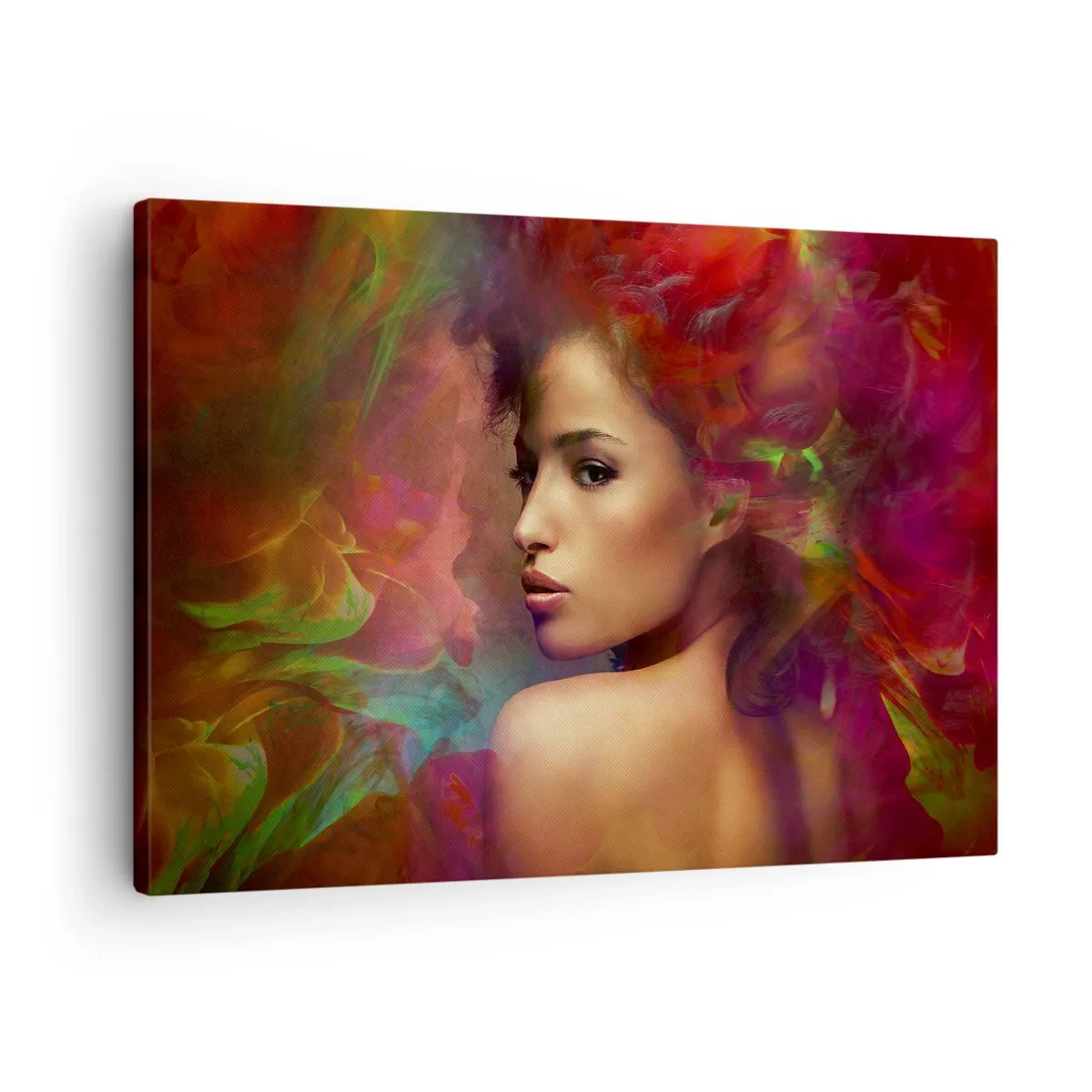 Impression sur toile - Image sur toile - Une femme aux reflets colorés créant un arrière-plan abstrait - 70x50cm - Plus beau qu'un arc-en-ciel, aussi délicat qu'un brouillard - Décoration murale moderne pour le salon et la chambre ARTTOR