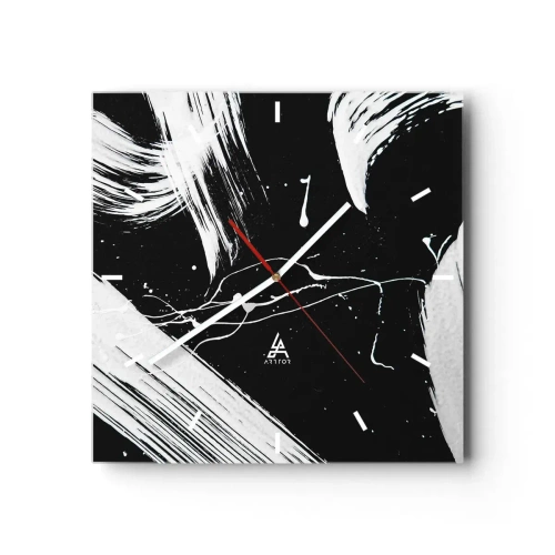 Horloge murale - Pendule murale - Traits blancs abstraits sur fond noir - 30x30cm - Briser les ténèbres - Décoration murale moderne pour le salon et la chambre ARTTOR
