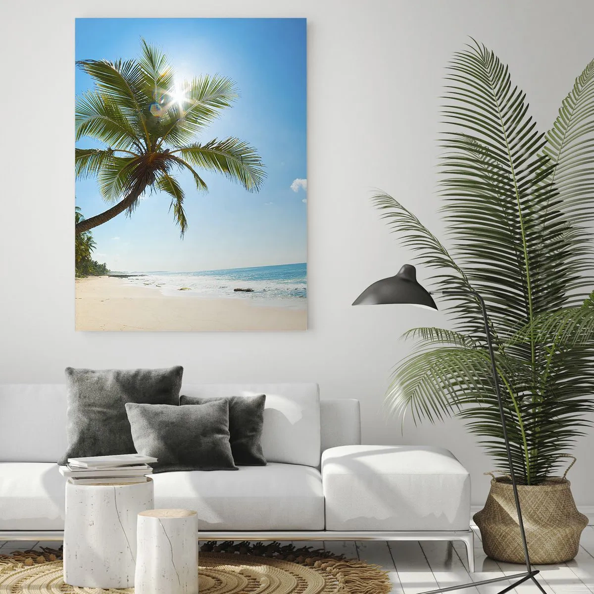Impression sur verre - Image sur verre - Une plage avec des palmiers dans un paysage tropical - 80x120cm - Ne rien montrer à personne - Décoration murale moderne pour le salon et la chambre ARTTOR