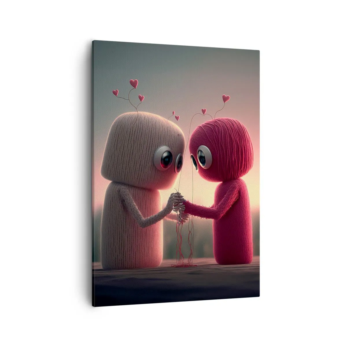 Impression sur toile - Image sur toile - Personnages en fil dans un décor charmant sur le thème du cœur - 50x70cm - Tout le monde a le droit d'aimer - Décoration murale moderne pour le salon et la chambre ARTTOR