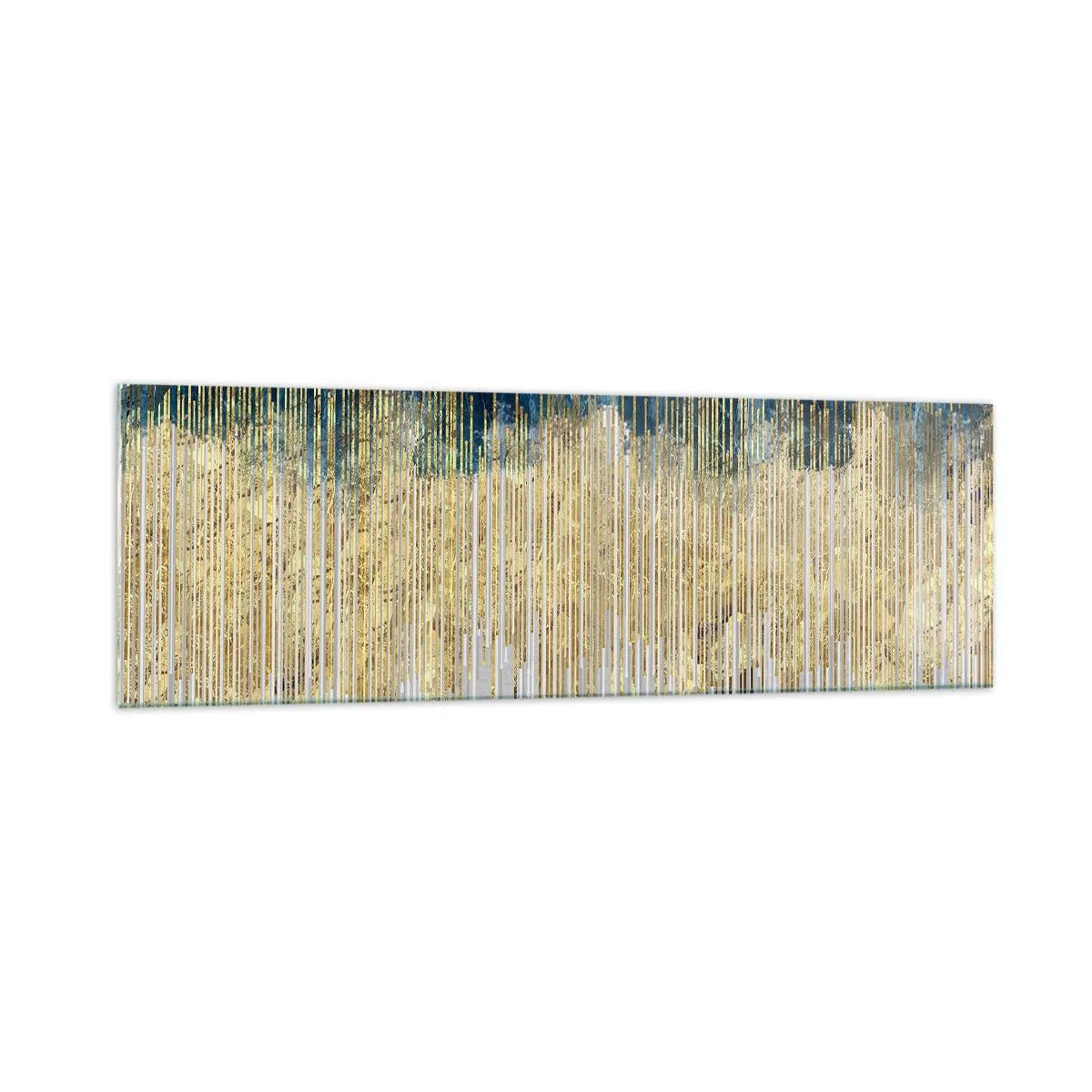 Impression sur verre - Image sur verre - Lignes dorées sur fond d'abstraction bleu marine et gris - 160x50cm - Bordure dorée - Décoration murale moderne pour le salon et la chambre ARTTOR