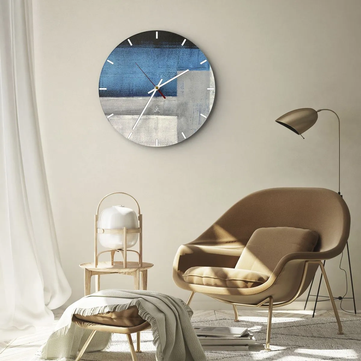 Horloge murale - Pendule murale - Une composition poétique de gris et de bleu - 40x40 cm