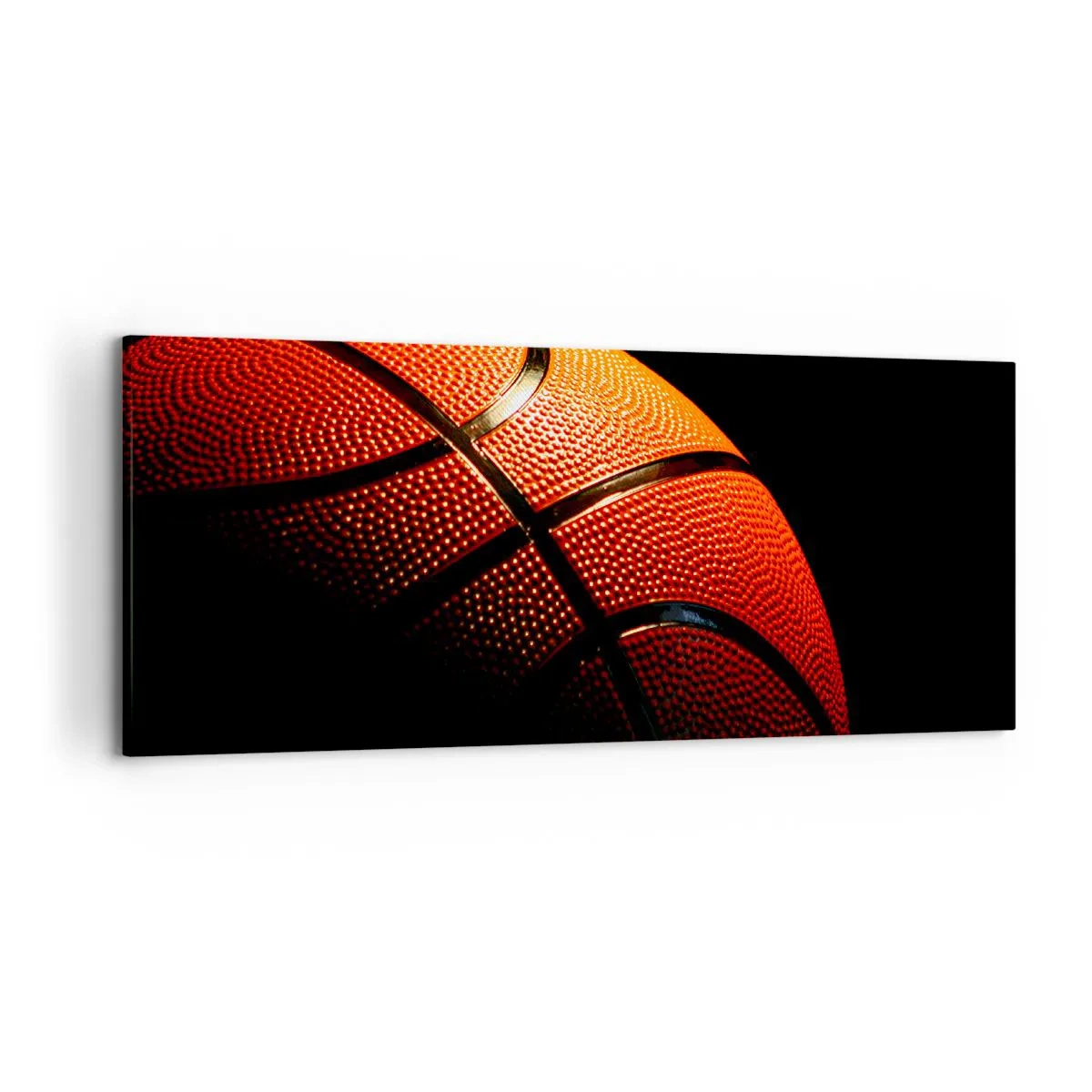 Impression sur toile - Image sur toile - Gros plan d'un ballon de basket sur fond noir - 120x50cm - Belle comme une planète - Décoration murale moderne pour le salon et la chambre ARTTOR