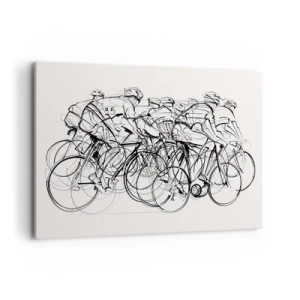 Impression sur toile - Image sur toile - Un groupe de cyclistes en mouvement dans un style minimaliste - 100x70cm - Ensemble en équipe - Décoration murale moderne pour le salon et la chambre ARTTOR