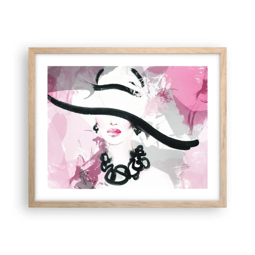 Affiche dans un chêne clair - Poster - Portrait d'une dame en noir et rose - 50x40 cm