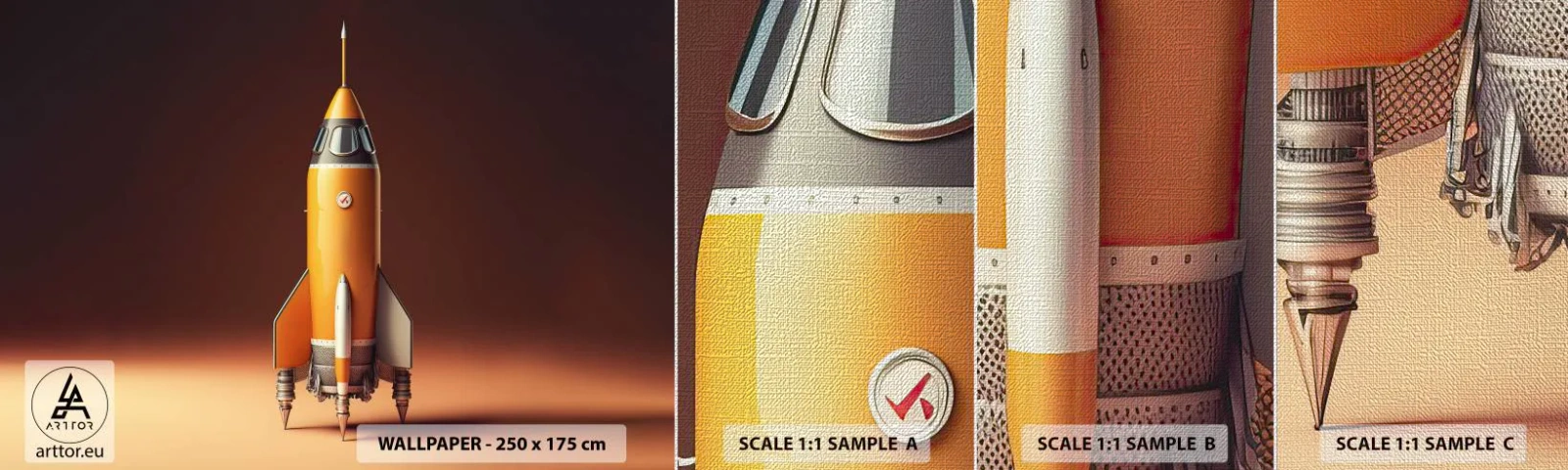 Échantillon de Papier Peint Premium Canvas - Ça commence par un rêve - Une fusée spatiale, Crayon, Science - 100x30 cm