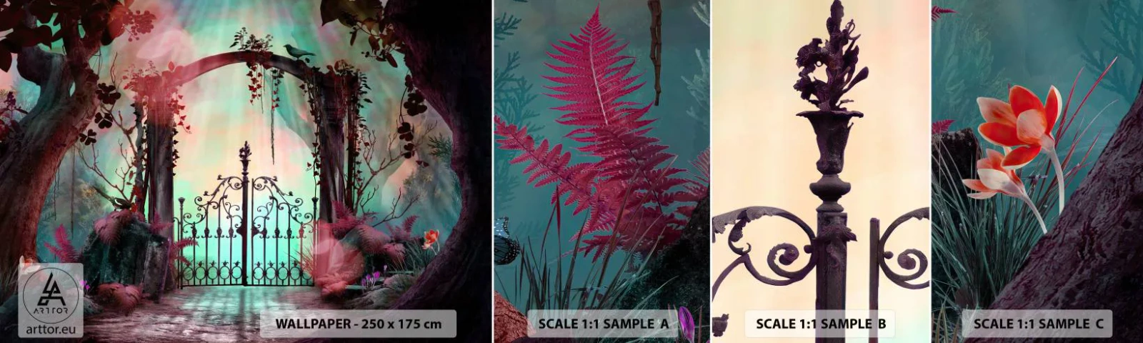 Échantillon de Papier Peint Autocollant Deluxe Sticker - Jardin secret - Fantaisie, Jardin secret, Conte de fées - 100x30 cm