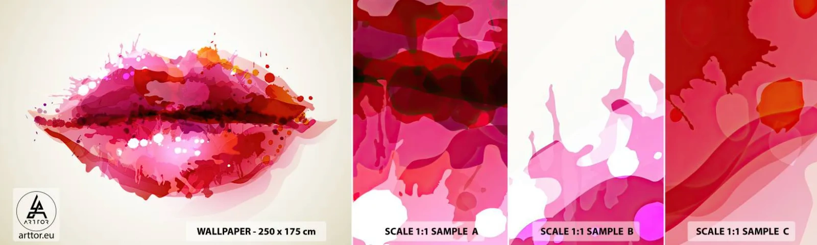 Échantillon De Papier Peint Standard Eco - Une nuance de rouge rougeâtre - Abstraction, lèvres rouges, Morceau - 100x30 cm