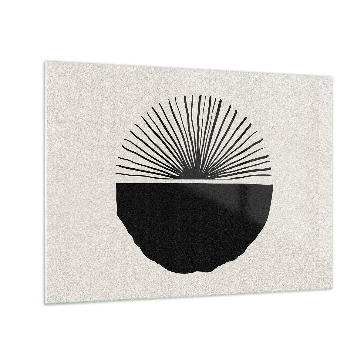 Impression sur verre - Image sur verre - Une forme géométrique noire avec un éventail de lignes sur un fond crème. - 70x50cm - Une gamme de possibilités - Décoration murale moderne pour le salon et la chambre ARTTOR