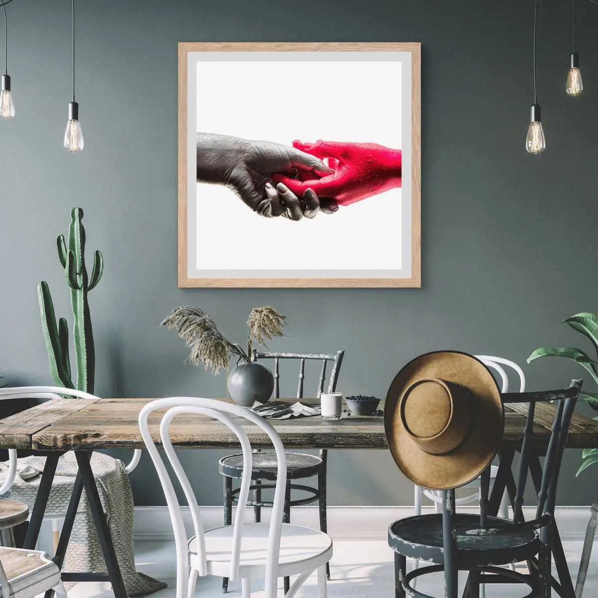 Affiche dans un chêne clair - Poster - Ensemble, bien que différents - 60x60 cm