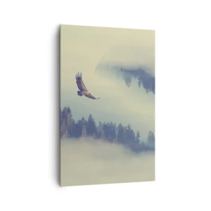Impression sur toile - Image sur toile - Un aigle en vol sur fond de montagnes brumeuses avec un motif circulaire artistique - 80x120cm - J'ai vu l'ombre d'un aigle - Décoration murale moderne pour le salon et la chambre ARTTOR