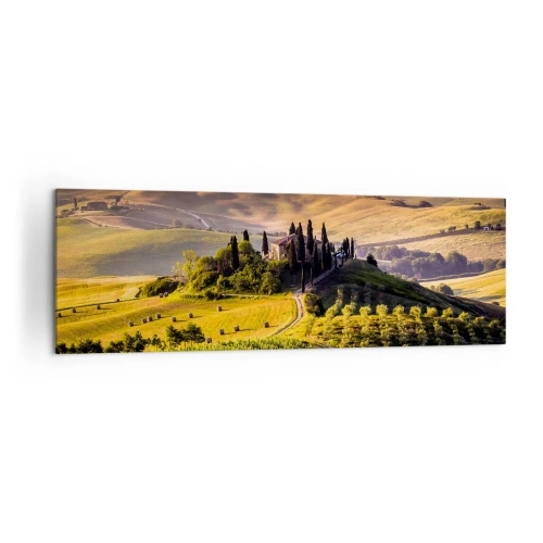 Impression sur toile - Image sur toile - Paysage toscan avec des vignes et une maison sur une colline - 160x50cm - Arcadie - le paysage toscan - Décoration murale moderne pour le salon et la chambre ARTTOR